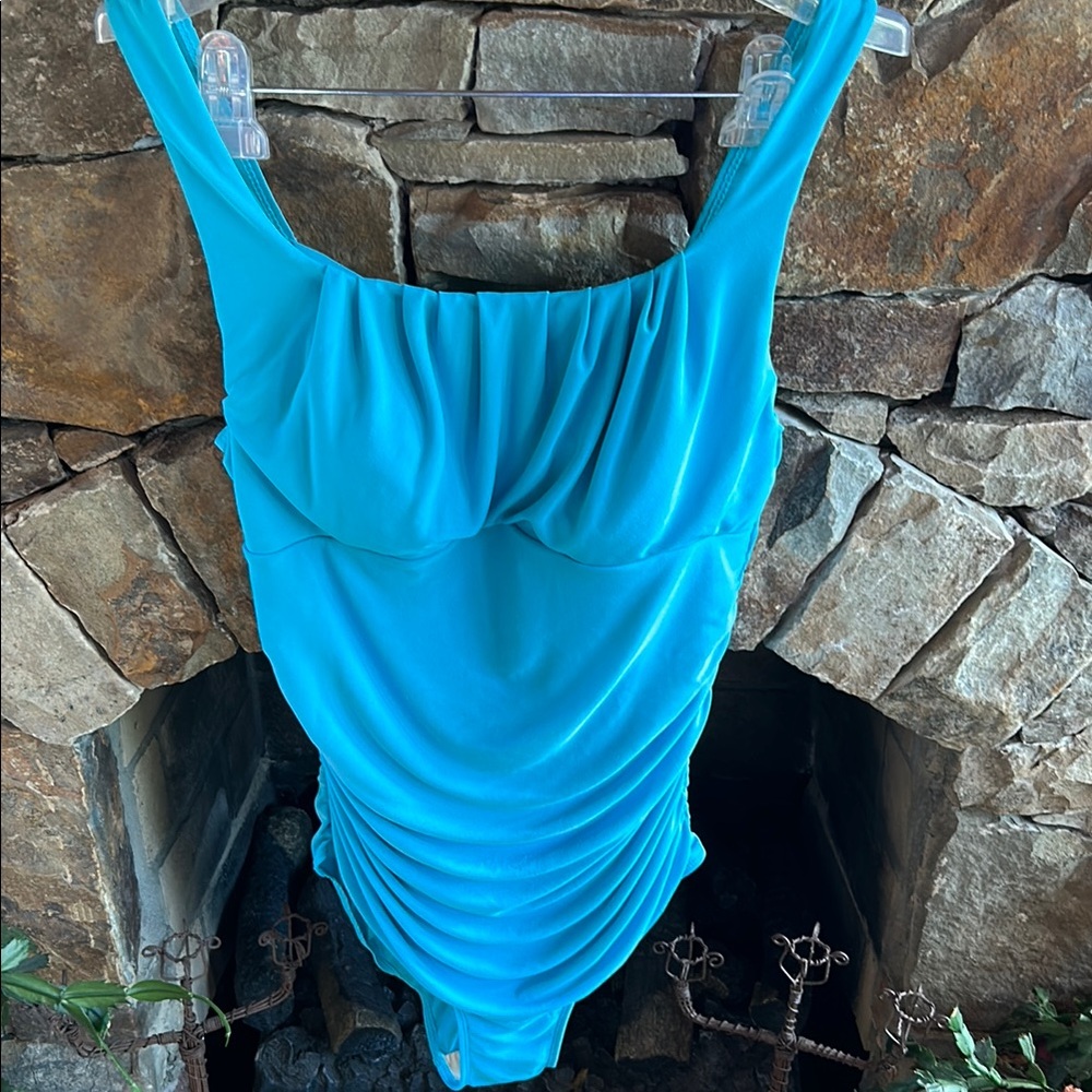 Chadwicks Turquoise Blue One-Piece BathingSuit with Wide Straps & Scoop Neck